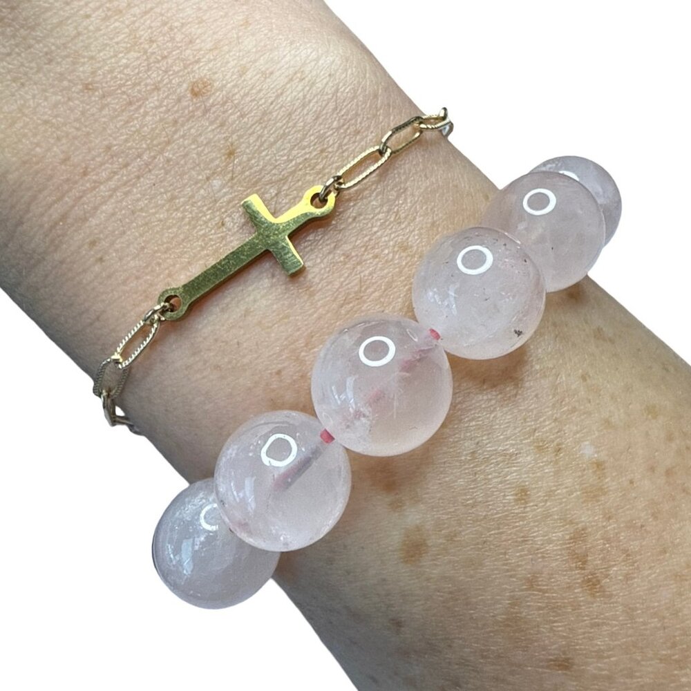 Rose Quartz Pink large beaded bracelet gemstone jewelry 12MM NEW fashion